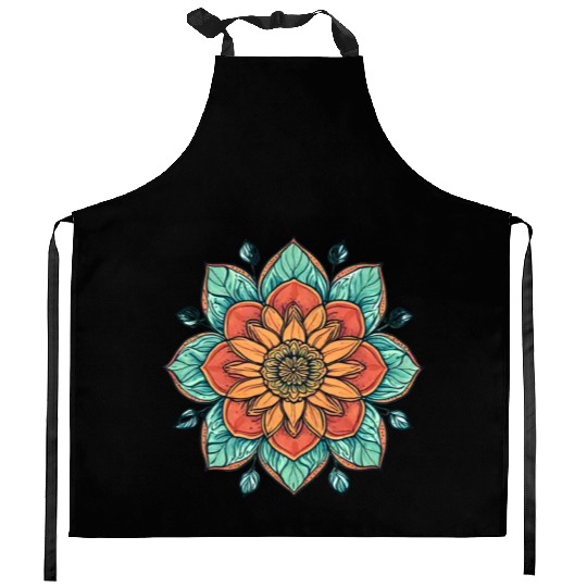 Vibrant Mandala Floral Design Kitchen Aprons