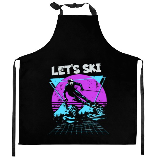 Retro Snow Skiing Illustration Kitchen Aprons