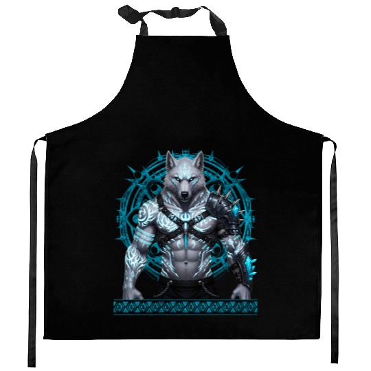Frostwolf Warrior with Arcane Runes Kitchen Aprons