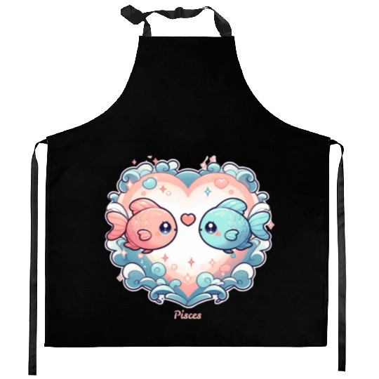 Celestial Pisces Love Heart Illustration Kitchen Aprons