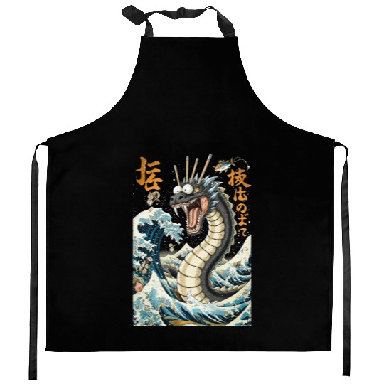 Mythical Sea Dragon with Samurai Ink Kitchen Aprons