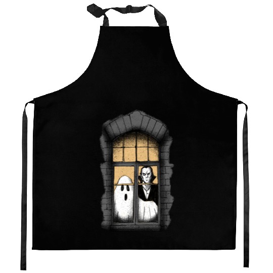 Ghost and Vampire at the Window Kitchen Aprons