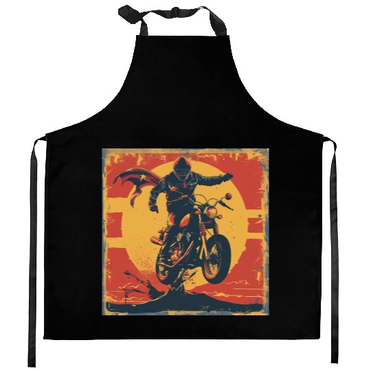 Heroic Motorcycle Rider Artwork Kitchen Aprons