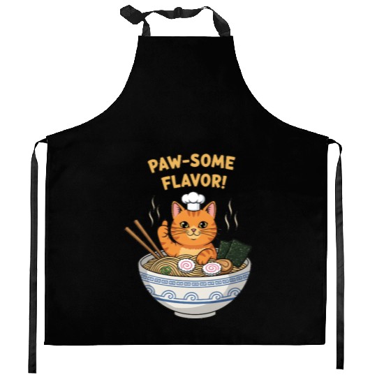 Paw-some Flavor Ramen Cat Kitchen Aprons