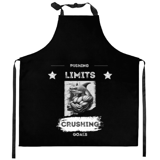 PUSHING LIMITS – Ripped Shark Gym Design Kitchen Aprons