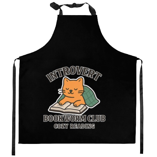 Introverted Bookworm Cozy Reading Cat Kitchen Aprons