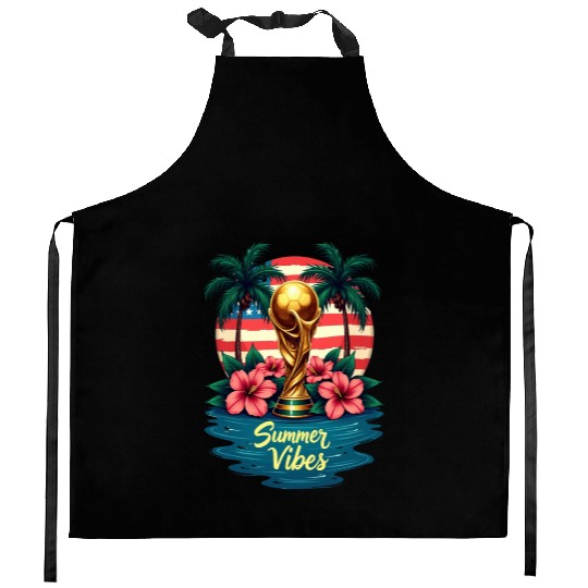 Tropical Summer Vibes Soccer Trophy Design Kitchen Aprons