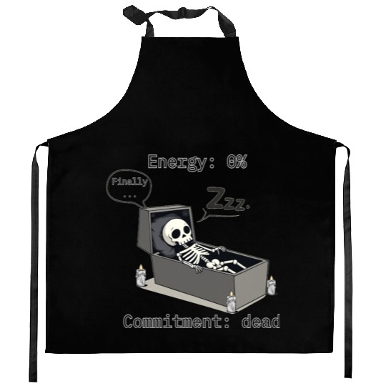 Sleepy Energy 0% – Funny Skeleton Coffin Meme Kitchen Aprons