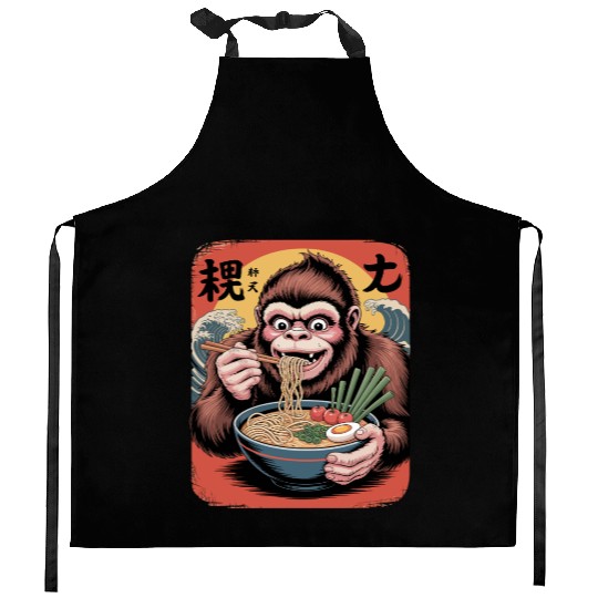 Japanese Bigfoot Eating Ramen Great Wave Kanagawa Kitchen Aprons