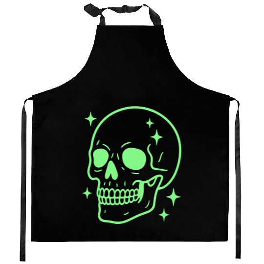 Glowing Neon Skull Design for Edgy Fashion Kitchen Aprons