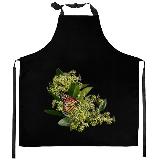 Monarch Butterfly on Euonymus Kitchen Aprons