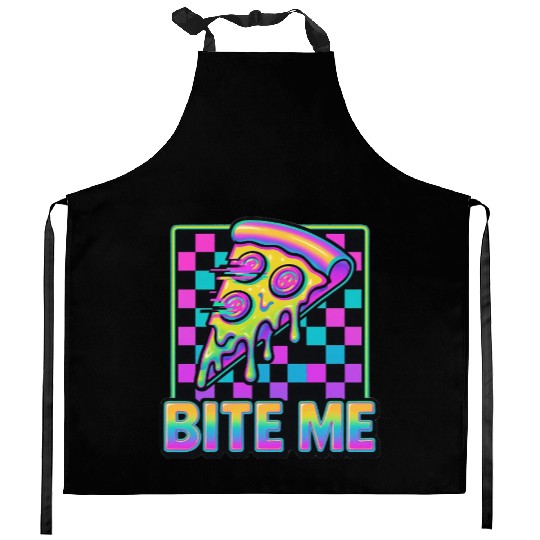 Bite Me – Y2K Glitch Pizza Neon Kitchen Aprons
