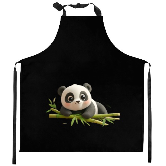 Charming Panda Cub with Bamboo Kitchen Aprons