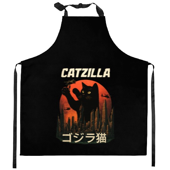 Vintage Catzilla: Funny Cat Monster Kitchen Aprons