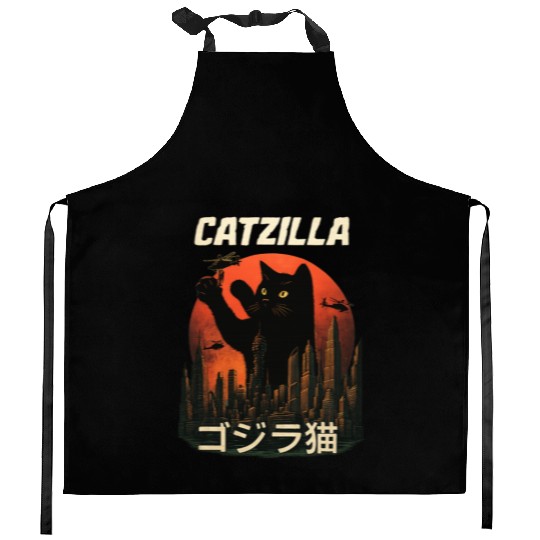 Vintage Catzilla: Funny Cat Monster Kitchen Aprons