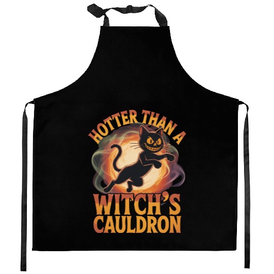 Whimsical Cat Witch Cauldron Kitchen Aprons