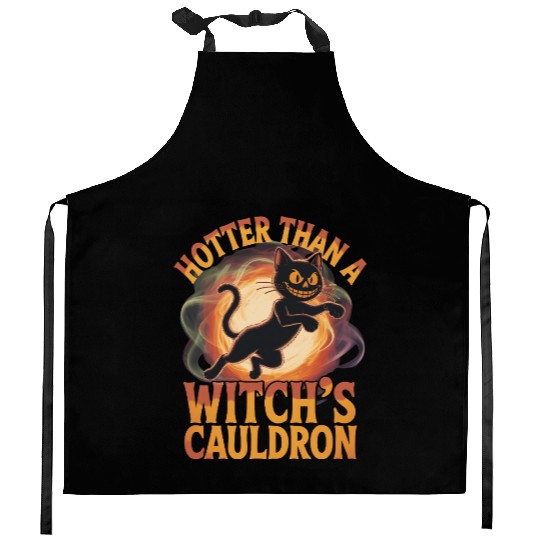 Whimsical Cat Witch Cauldron Kitchen Aprons