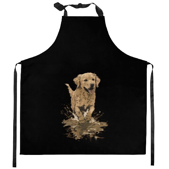 Joyful Golden Retriever Splash Design Kitchen Aprons