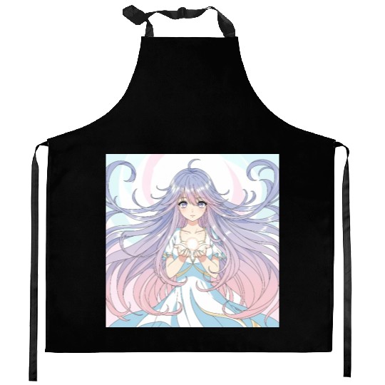 Ethereal Fantasy Girl with Flowing Hair Kitchen Aprons