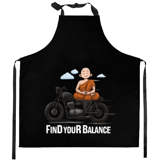 Meditative Monk on Motorcycle Design Kitchen Aprons