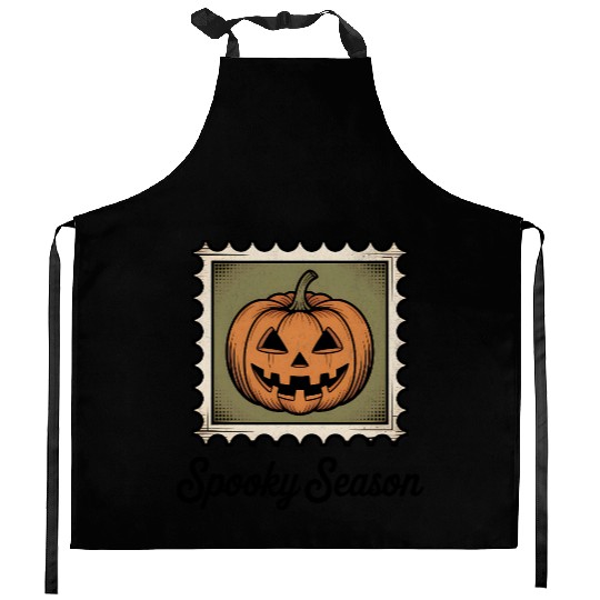 Spooky Season Pumpkin Stamp Design Kitchen Aprons