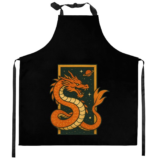 Celestial Dragon Illustration Kitchen Aprons