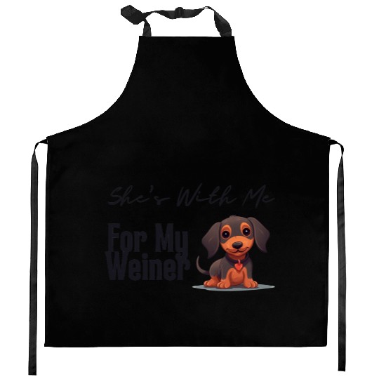 Cute Dachshund Dog with me for my weiner Kitchen Aprons