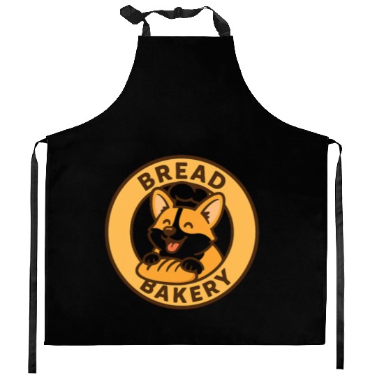 Whimsical Bread and Bakery Dog Logo Kitchen Aprons
