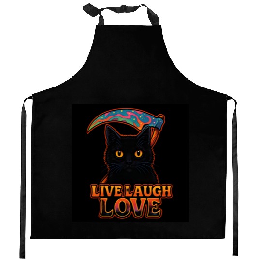 Black Cat Psychedelic Live Laugh Love Kitchen Aprons