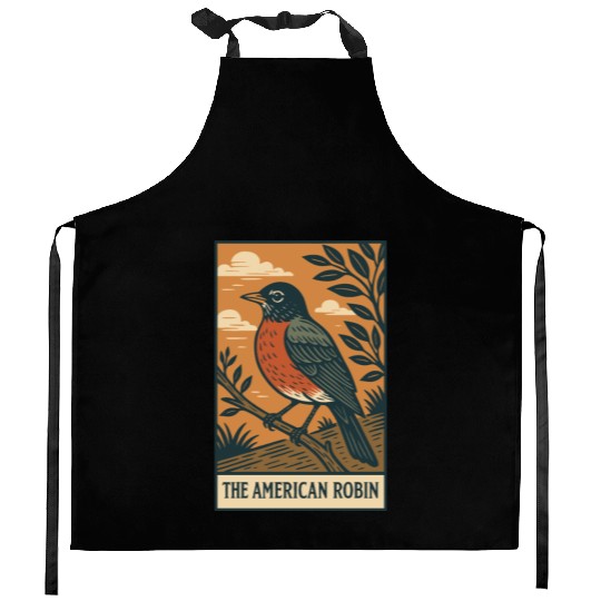 American Robin Nature Illustration Kitchen Aprons