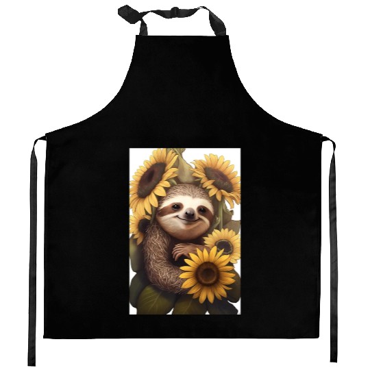 Sunflower Sloth Embrace Kitchen Aprons Design