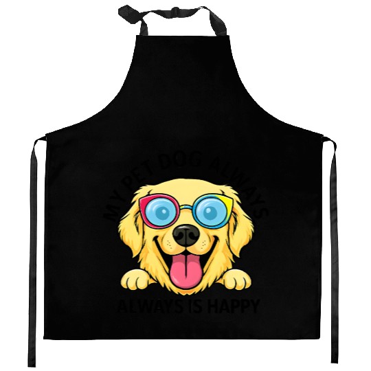 Joyful Dog with Sunglasses Illustration Kitchen Aprons