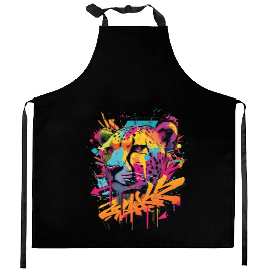 Vivid Graffiti Cheetah Art Kitchen Aprons