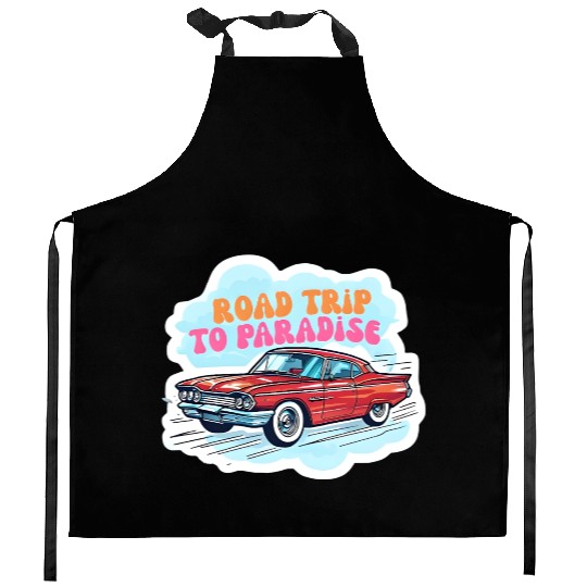 Vintage Classic Car Road Trip Design Kitchen Aprons