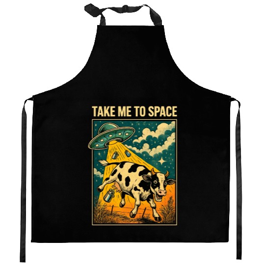Cosmic Cow UFO Encounter Print Kitchen Aprons