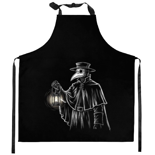 Dark Medieval Plague Doctor Illustration Kitchen Aprons