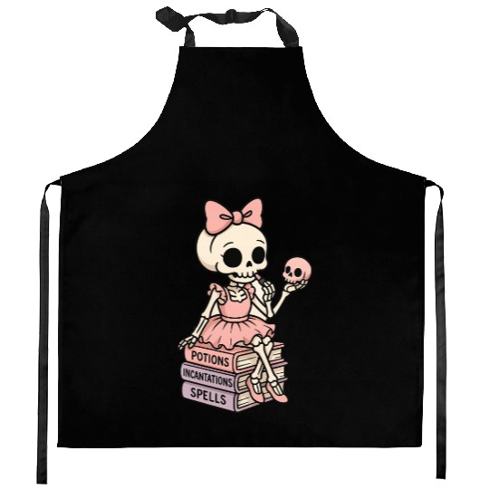 Cherry Blossom Skeleton with Potion Books Kitchen Aprons