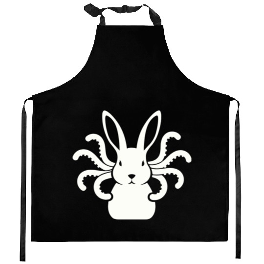 Octopus Bunny │Surreal White Cryptid Animal Mashup Kitchen Aprons