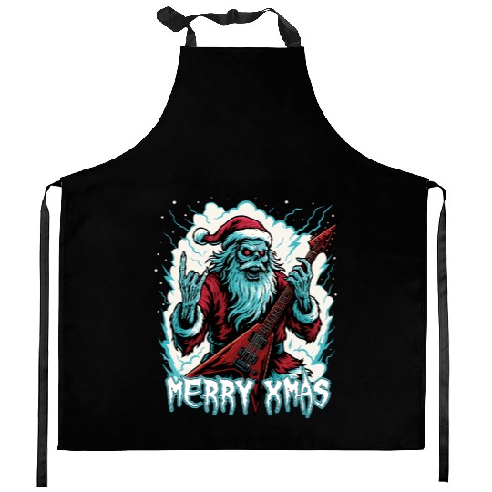 Heavy Metal Santa Guitar Christmas Kitchen Aprons
