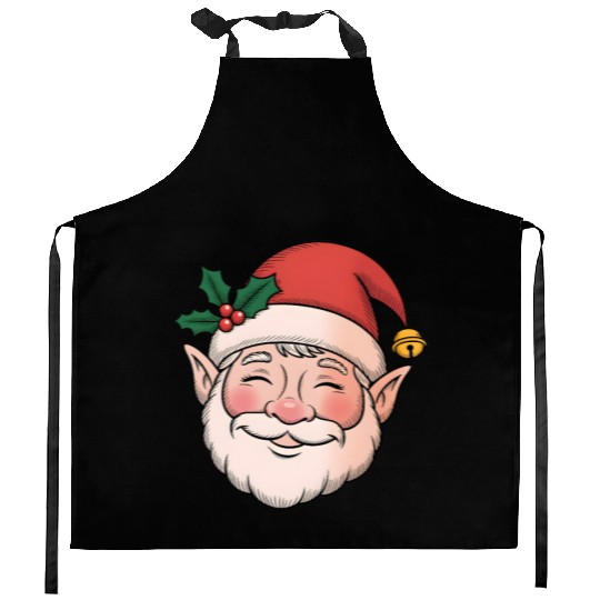 Festive Santa Elf Face Design Kitchen Aprons