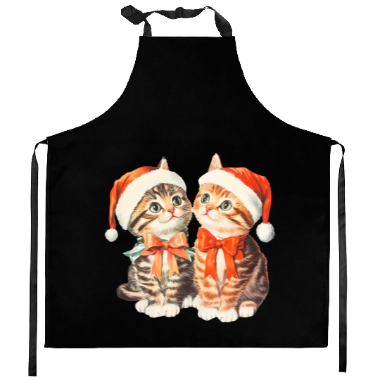 Festive Kittens in Santa Hats Kitchen Aprons