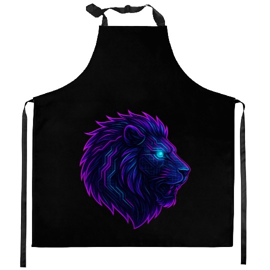 Neon Roar Cyberpunk Lion Head Kitchen Aprons