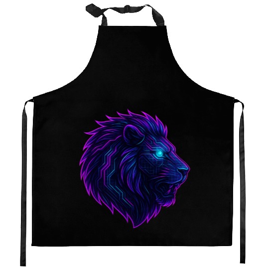 Neon Roar Cyberpunk Lion Head Kitchen Aprons