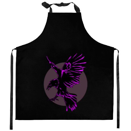 Neon Purple Raven in Flight Kitchen Aprons
