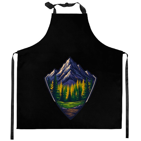 Mountain Wilderness Nature Shield Kitchen Aprons