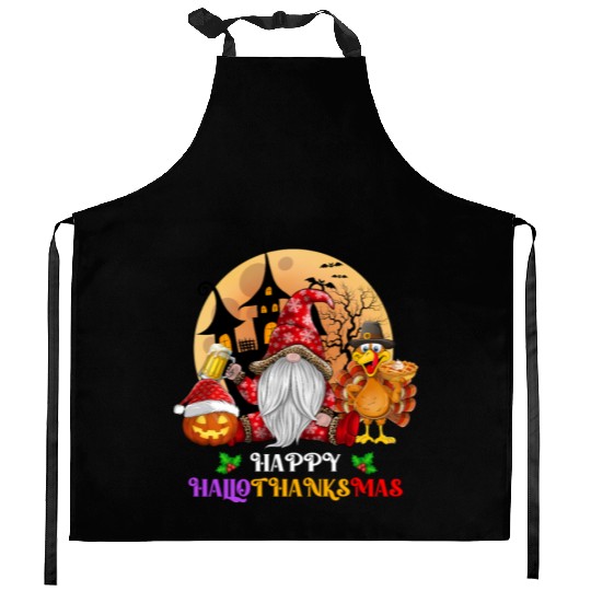 Happy Hallothanksmas Halloween Thanksgiving Xmas Kitchen Aprons