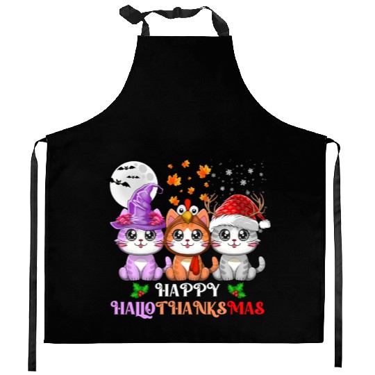 Happy HalloThanksMas Cute Cats Lover Kitchen Aprons
