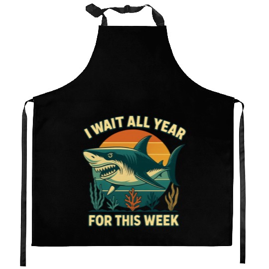 Shark Retro Sunset Bold Ocean Predator  Kitchen Aprons
