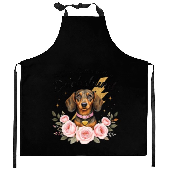 Dog Mom Life Gift with Floral Design Kitchen Aprons