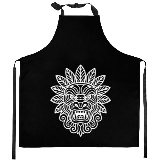 Feathered Serpent God Aztec Line Art Kitchen Aprons